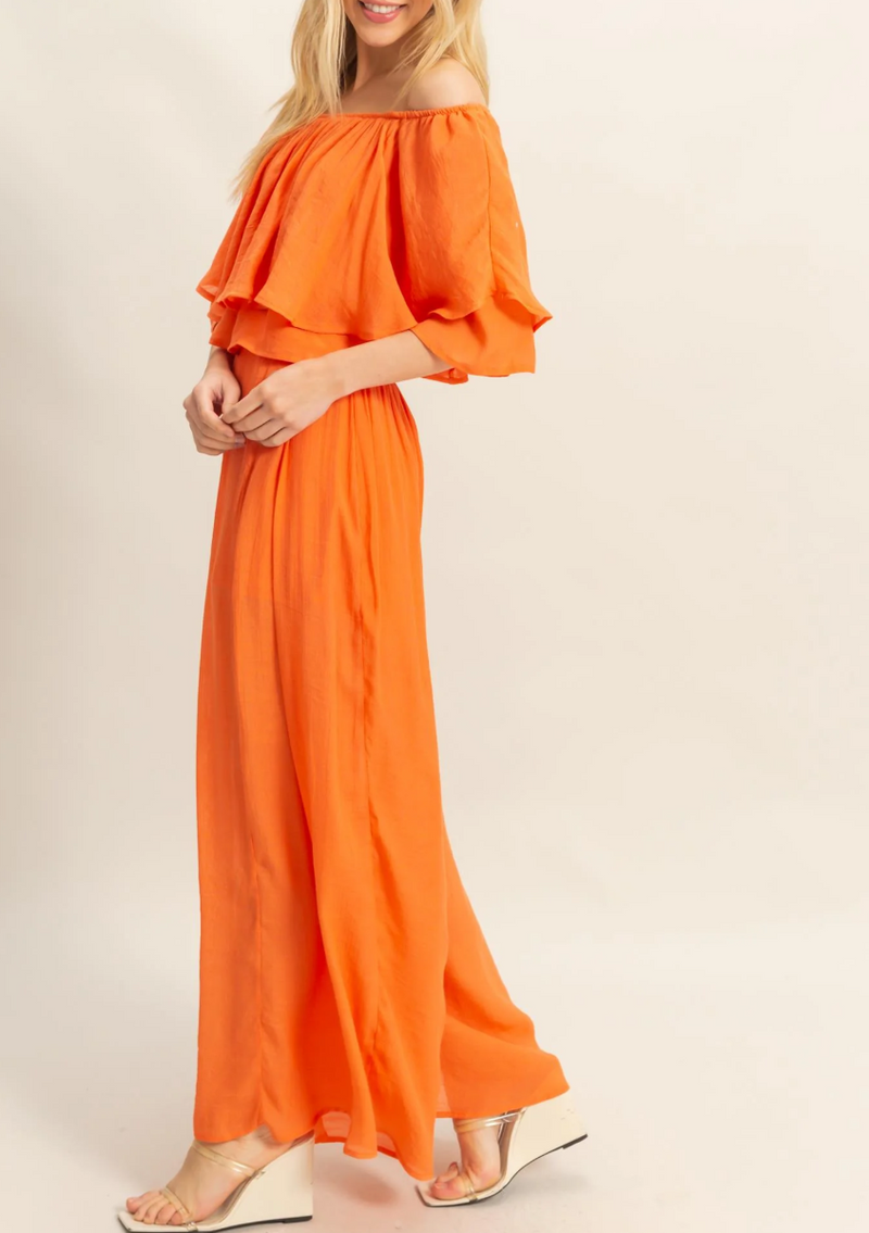 Off-the-Shoulder Blouse and Pants Set-Blouse