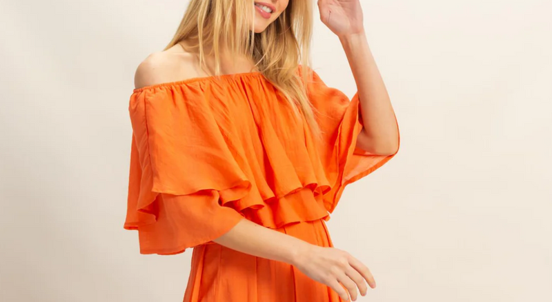 Off-the-Shoulder Blouse and Pants Set-Blouse