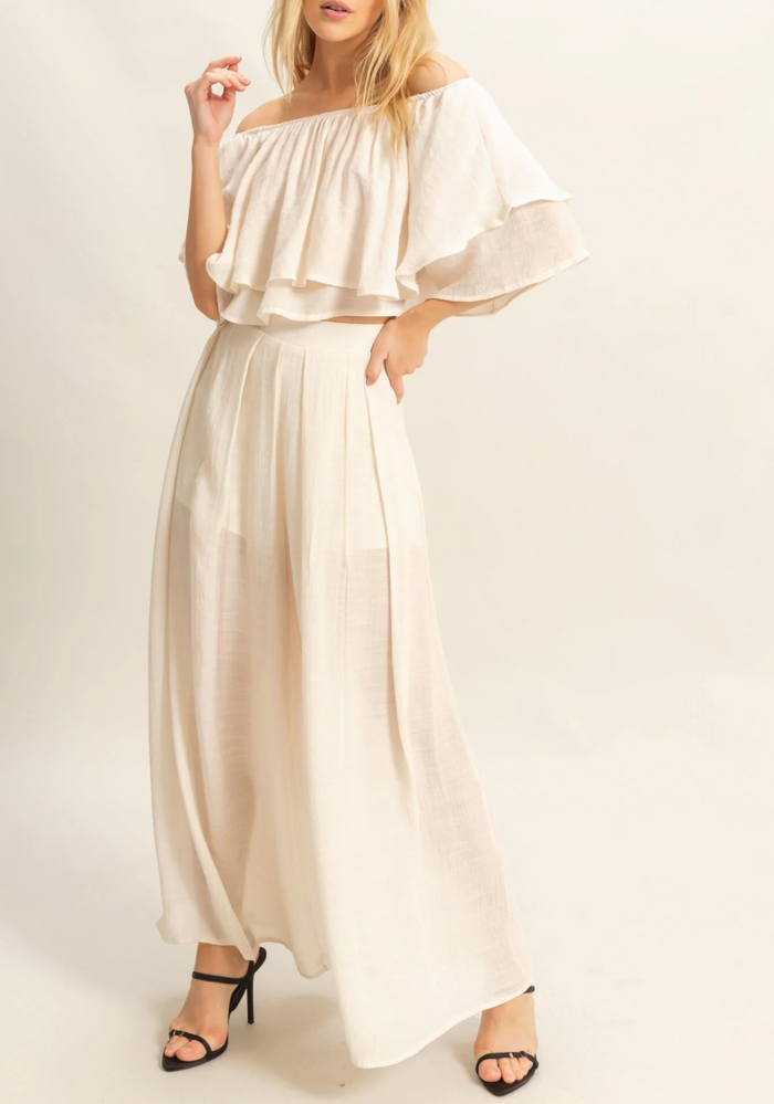 Off-the-Shoulder Blouse and Pants Set-Pants