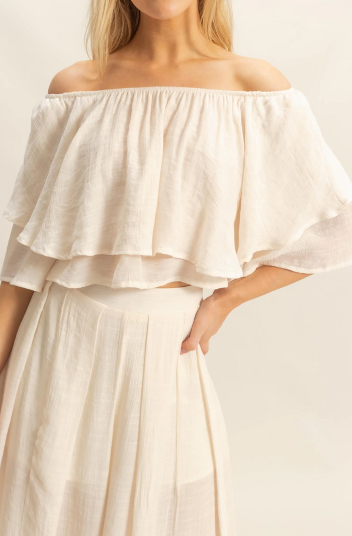 Off-the-Shoulder Blouse and Pants Set-Blouse