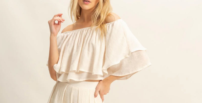 Off-the-Shoulder Blouse and Pants Set-Blouse