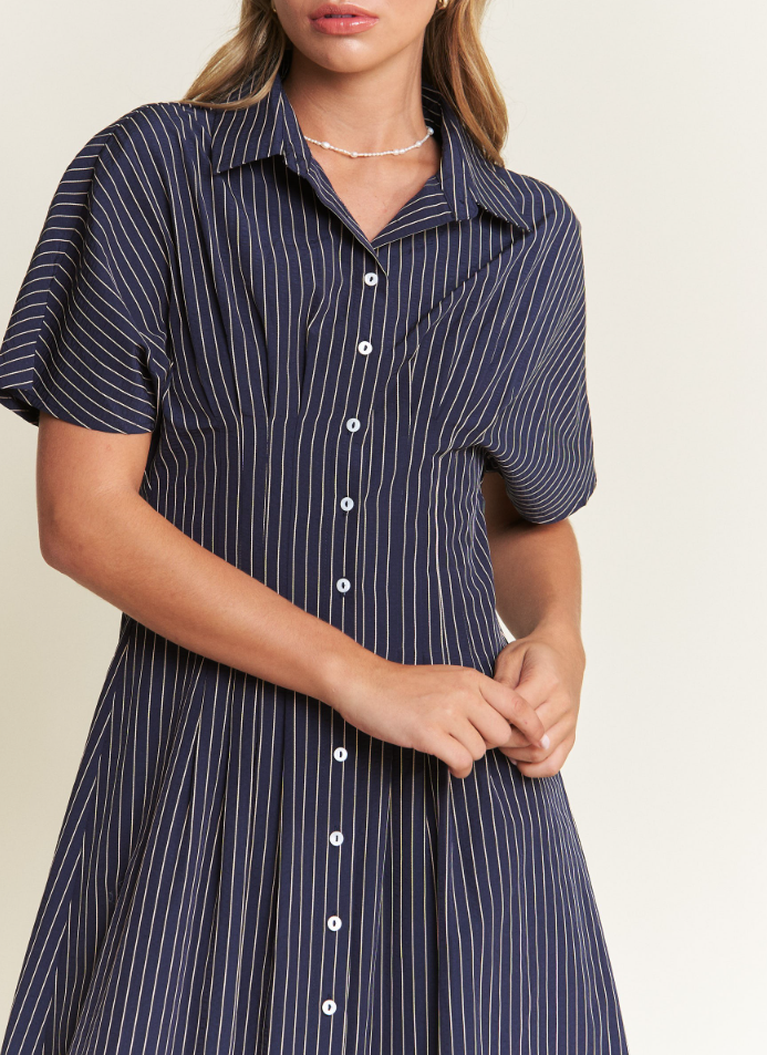 Button-Front Striped Midi Dress