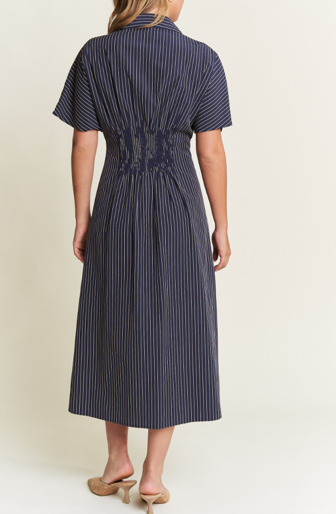 Button-Front Striped Midi Dress