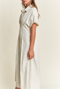 Button-Front Striped Midi Dress