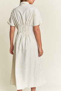Button-Front Striped Midi Dress