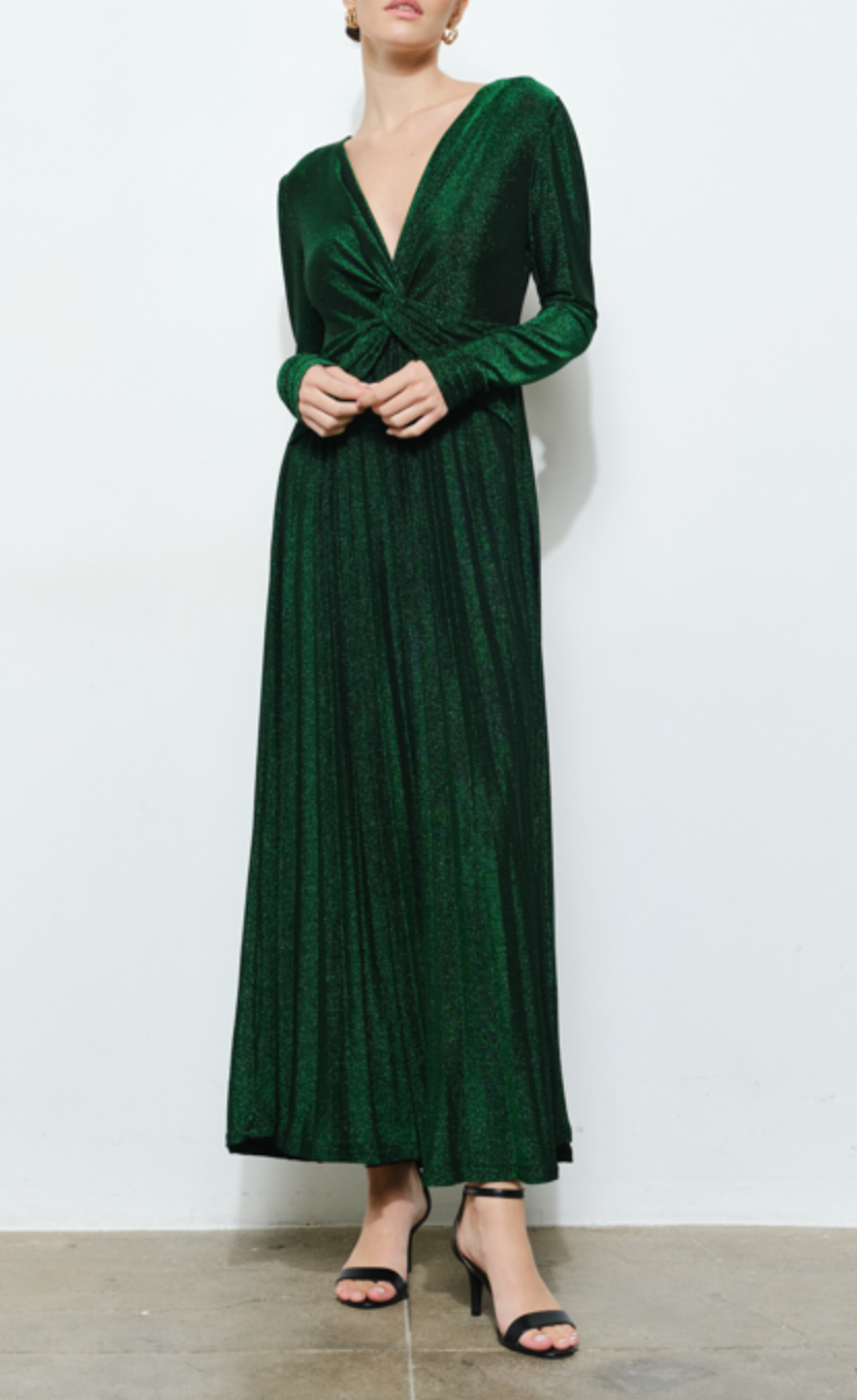 Deep V-Neck Twist Waist Maxi Dress