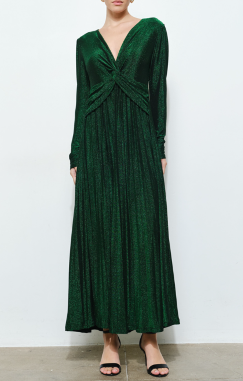 Deep V-Neck Twist Waist Maxi Dress