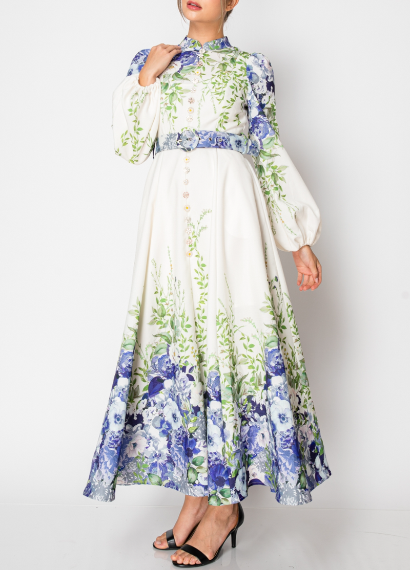 Long Puff Sleeve Floral Print Maxi Dress