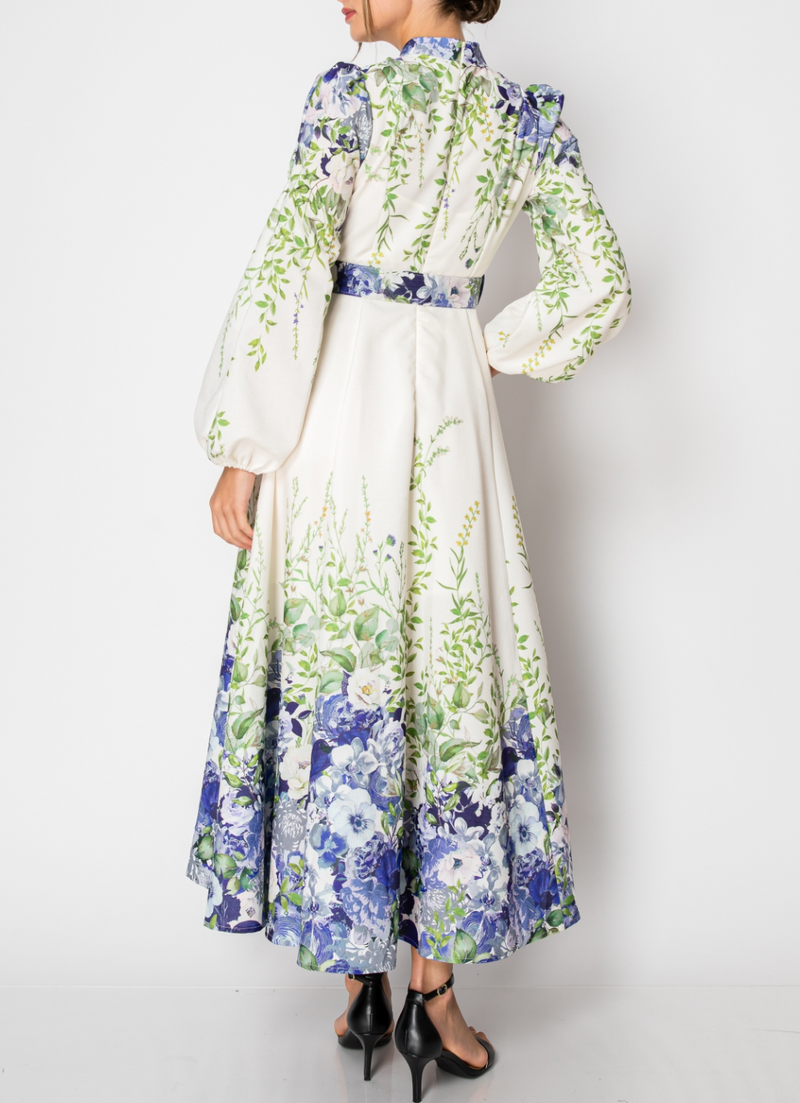 Long Puff Sleeve Floral Print Maxi Dress