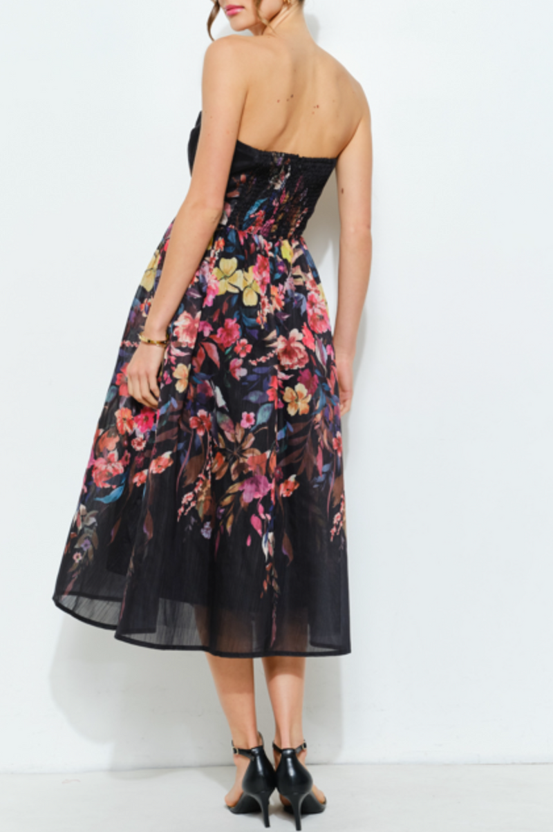 Sweetheart Strapless Floral Midi Dress