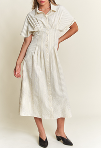 Button-Front Striped Midi Dress