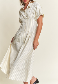 Button-Front Striped Midi Dress