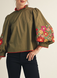 Lace Trim Edge Detail Embroidered Top