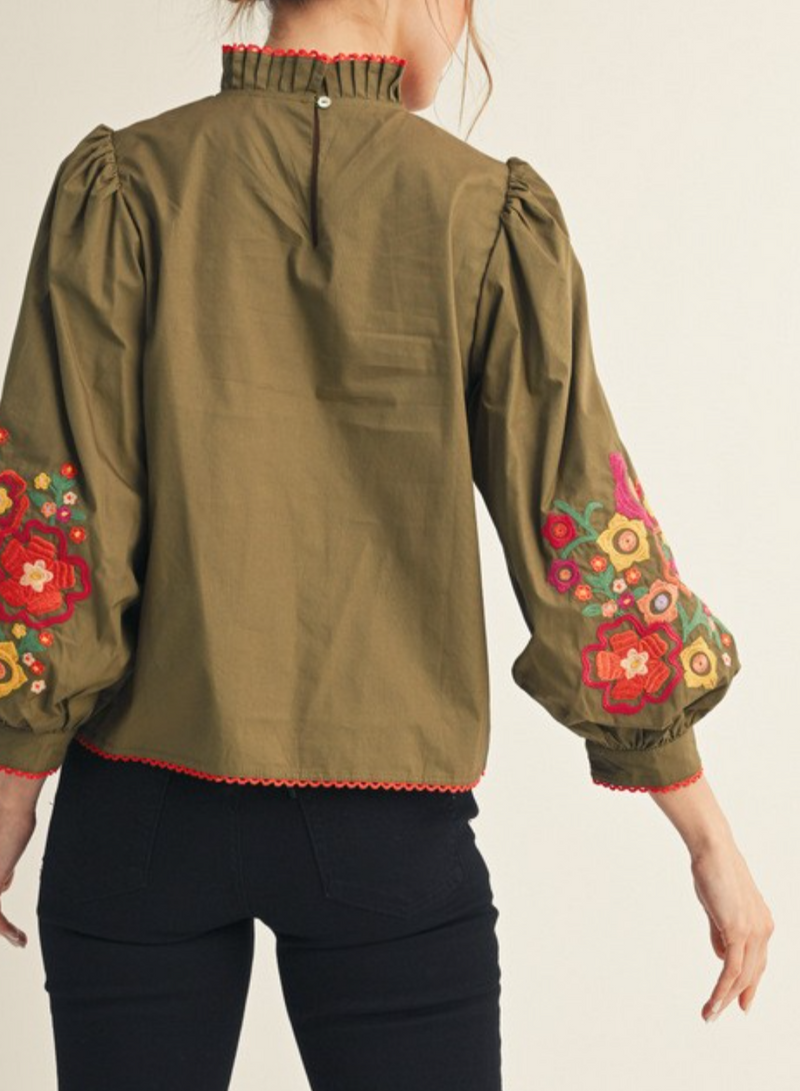 Lace Trim Edge Detail Embroidered Top