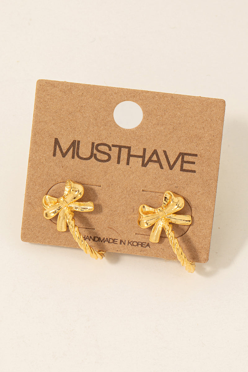 Textured Hoop And Ribbon Bow Hoop Earrings