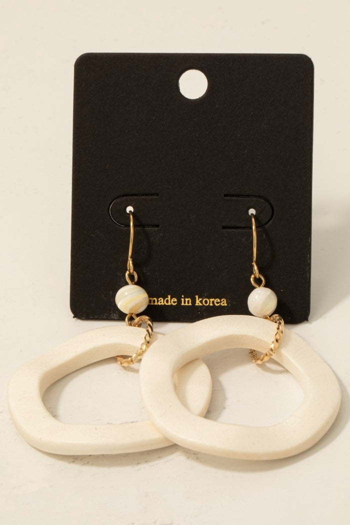Wooden Hoop And Shell Bead Dangle Earrings