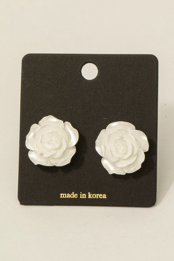 Acrylic White Rose Stud Earrings