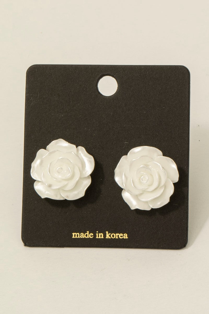 Acrylic White Rose Stud Earrings