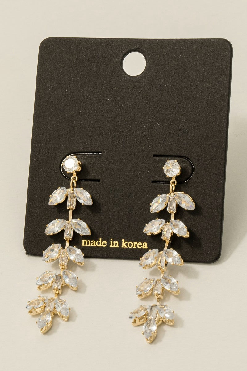 Oval Cz Gem Fern Dangle Earrings