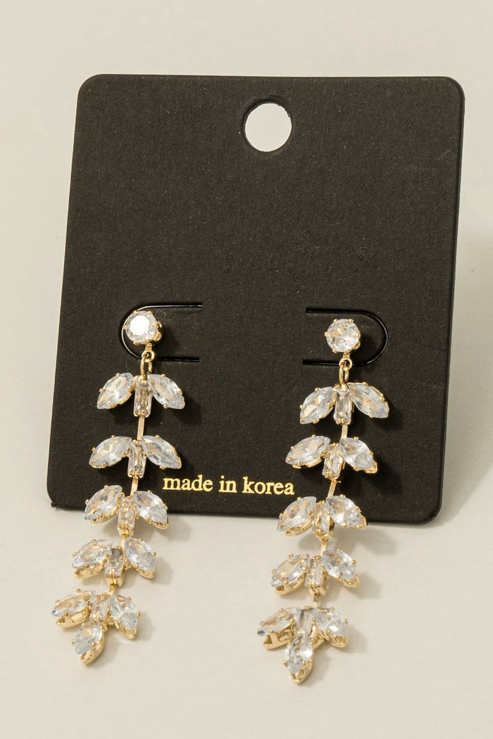 Oval Cz Gem Fern Dangle Earrings