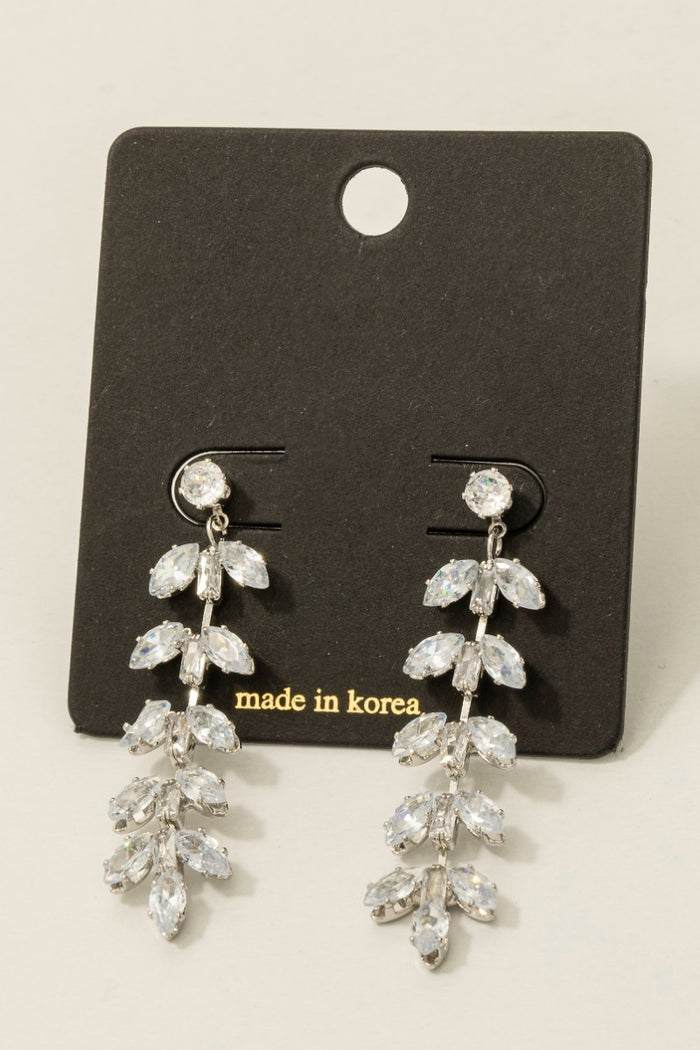 Oval Cz Gem Fern Dangle Earrings