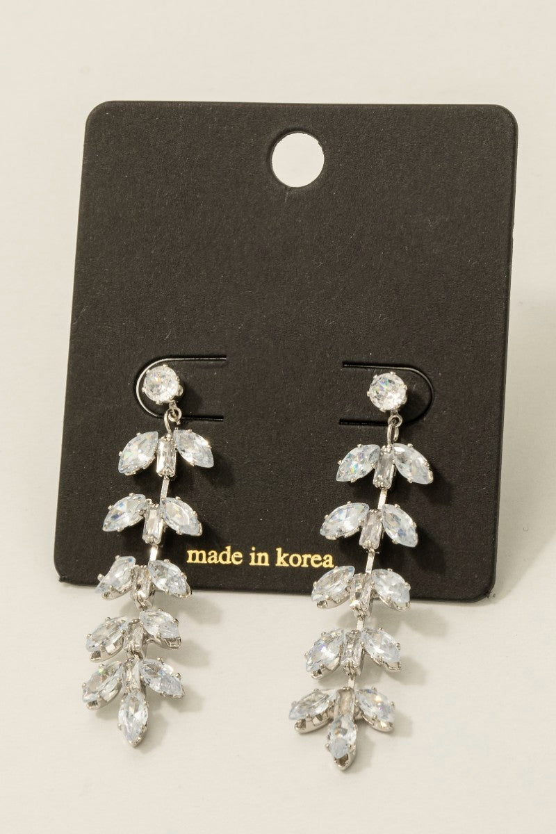 Oval Cz Gem Fern Dangle Earrings