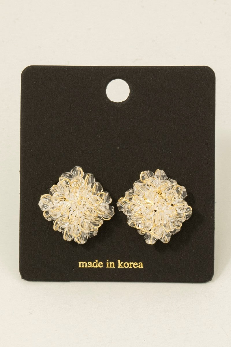 Faceted Beads Square Cluster Stud Earrings