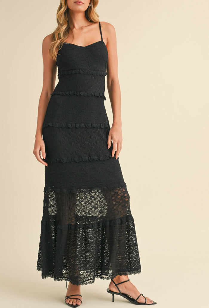 Tiered Ruffled Lace Maxi Dress with Partial Lining