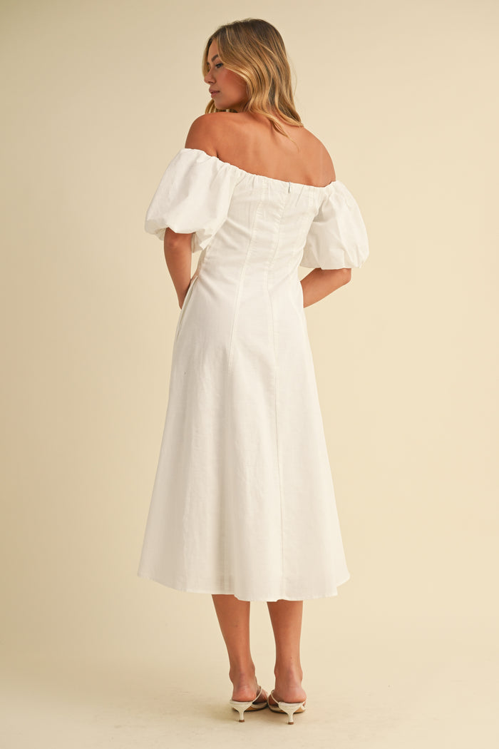 Puff Sleeves Off Shoulder A-Line Midi Dress