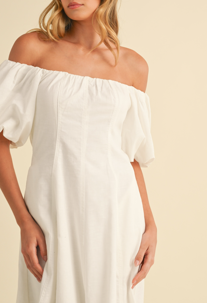 Puff Sleeves Off Shoulder A-Line Midi Dress