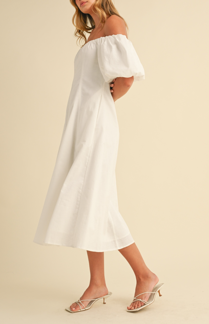 Puff Sleeves Off Shoulder A-Line Midi Dress