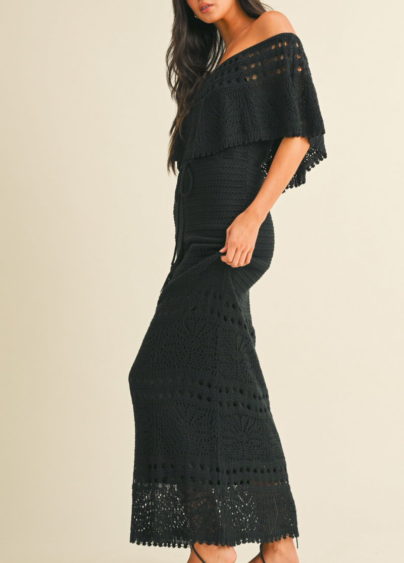 Knit Crochet Off-Shoulder Maxi Dress