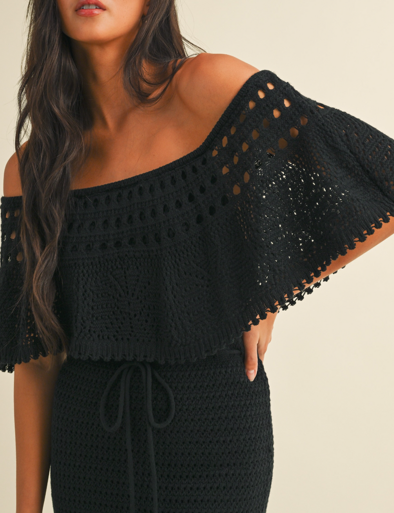 Knit Crochet Off-Shoulder Maxi Dress