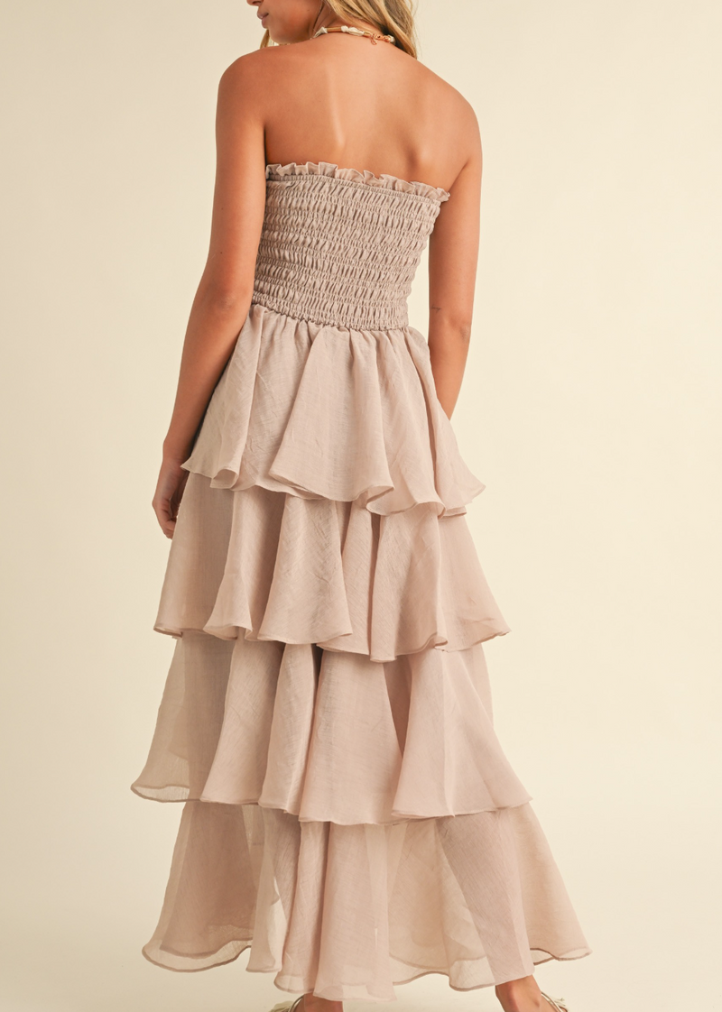 Smocked Strapless Tiered Ruffled Maxi Dress