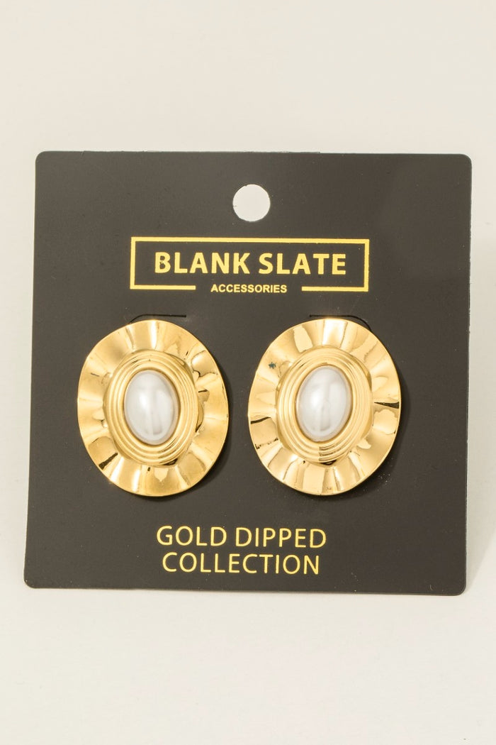 Gold Dipped Oval Pearl Set Large Stud Earrings