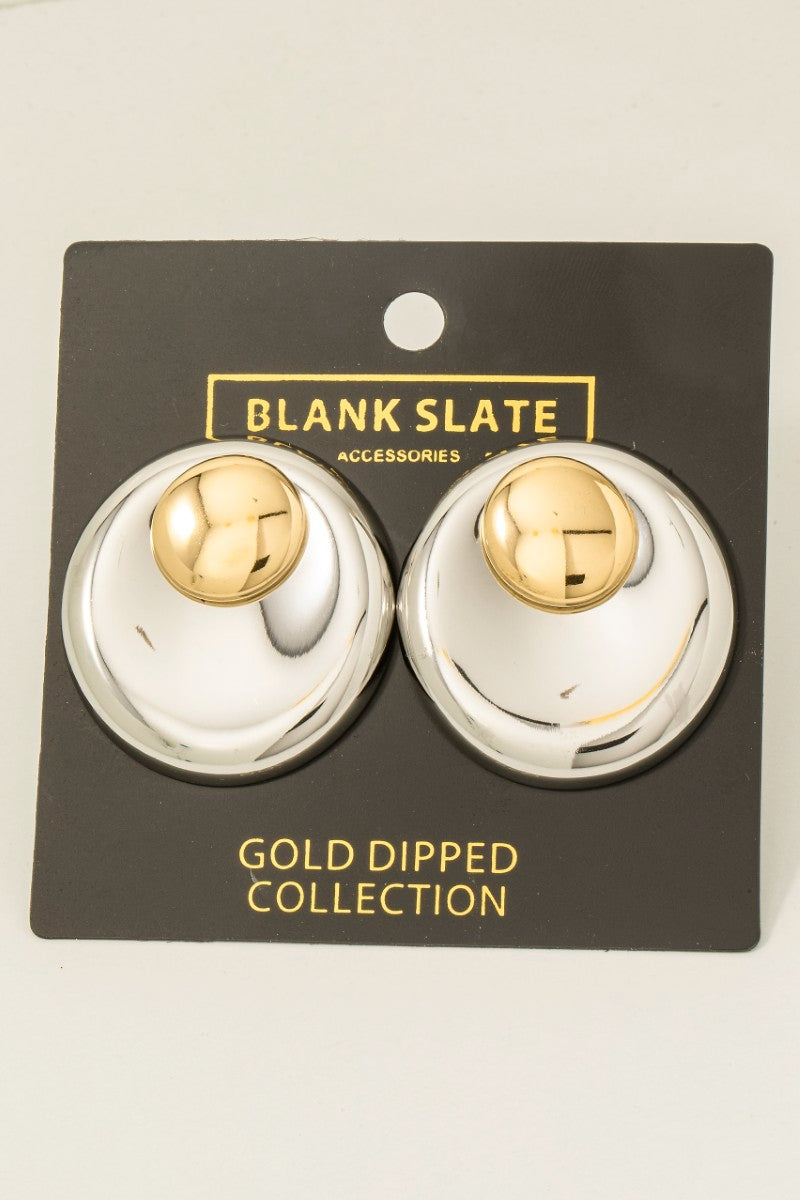 Gold Dipped Large Two Tone Layered Disc Stud Earrings