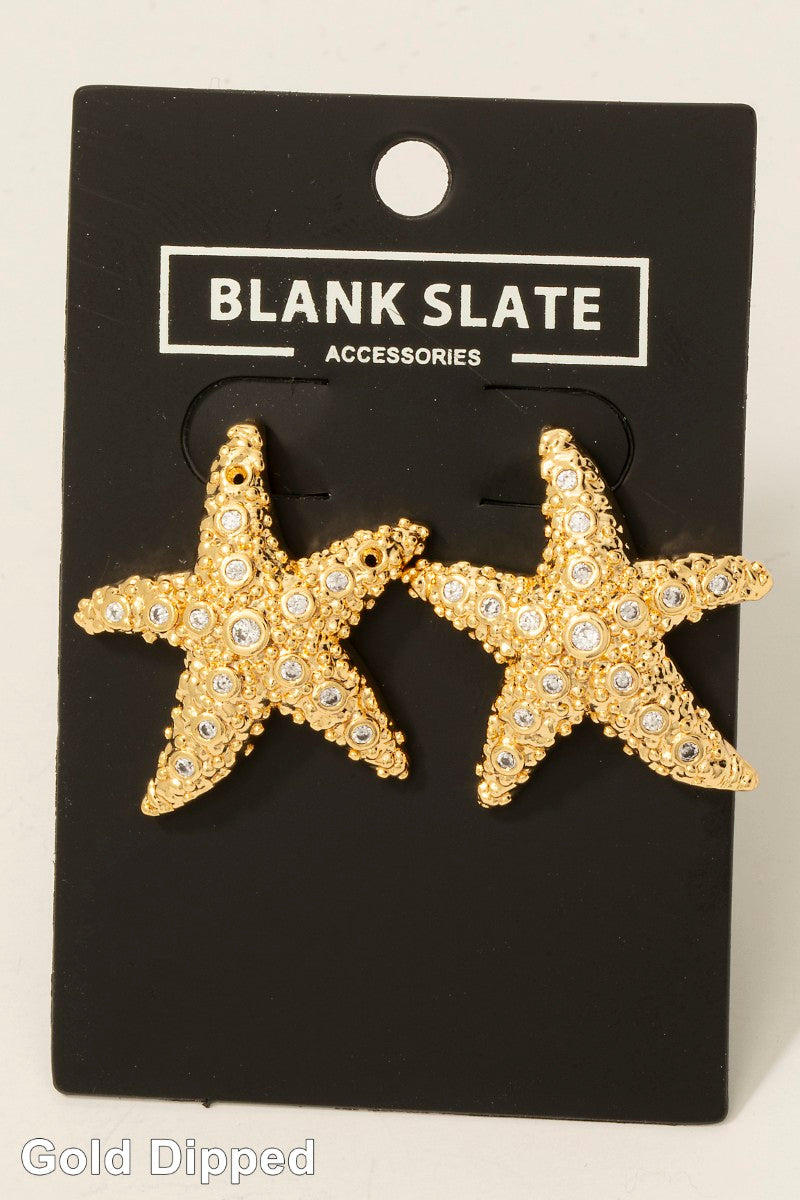 Starfish Shape Rhinestone Gold Earrings