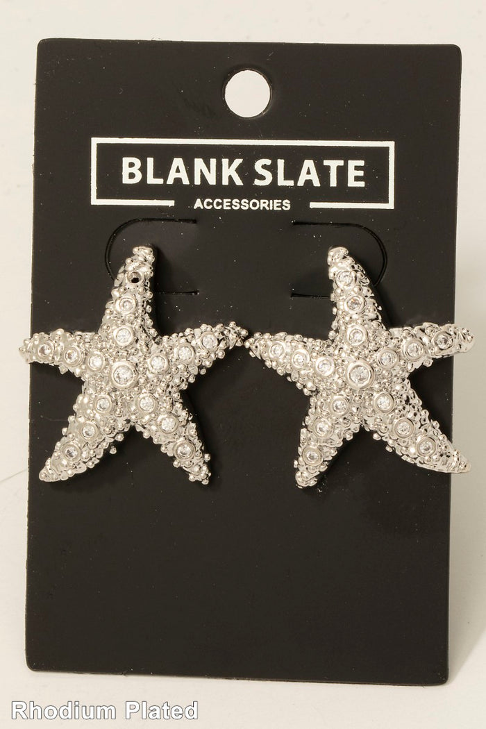 Starfish Shape Rhinestone Silver Earrings