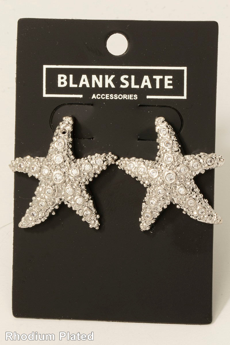 Starfish Shape Rhinestone Silver Earrings