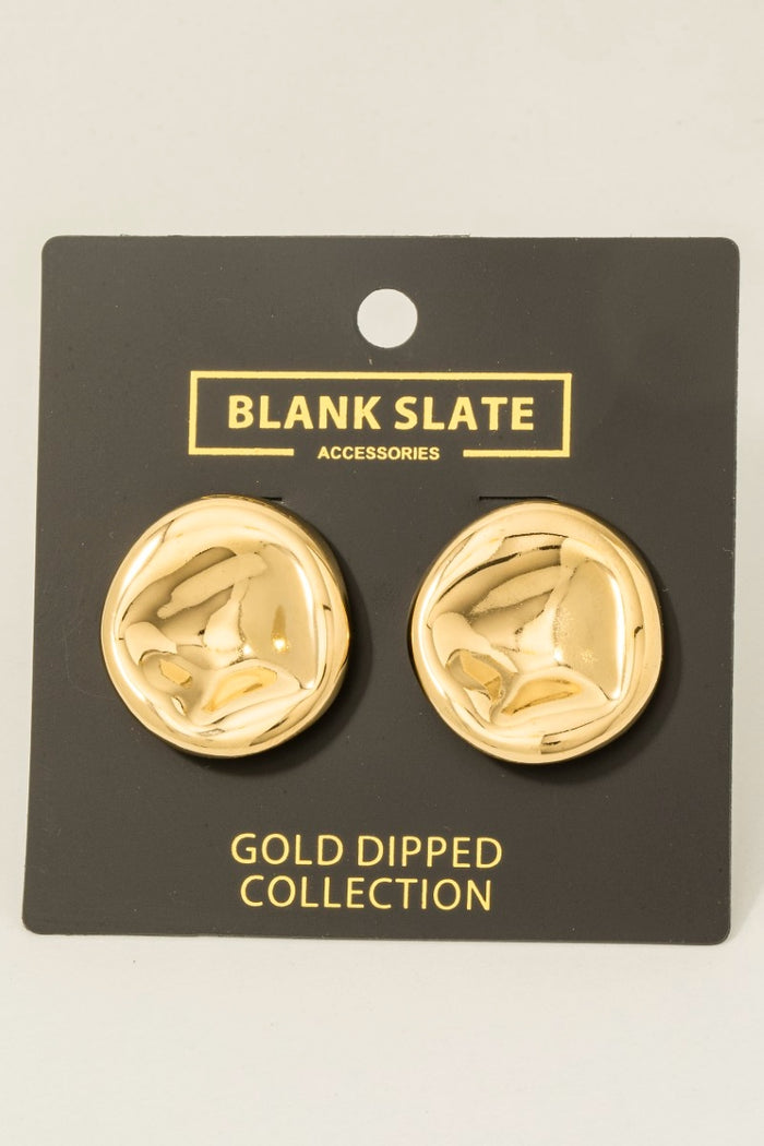 Gold Dipped Large Dented Disc Stud Earrings