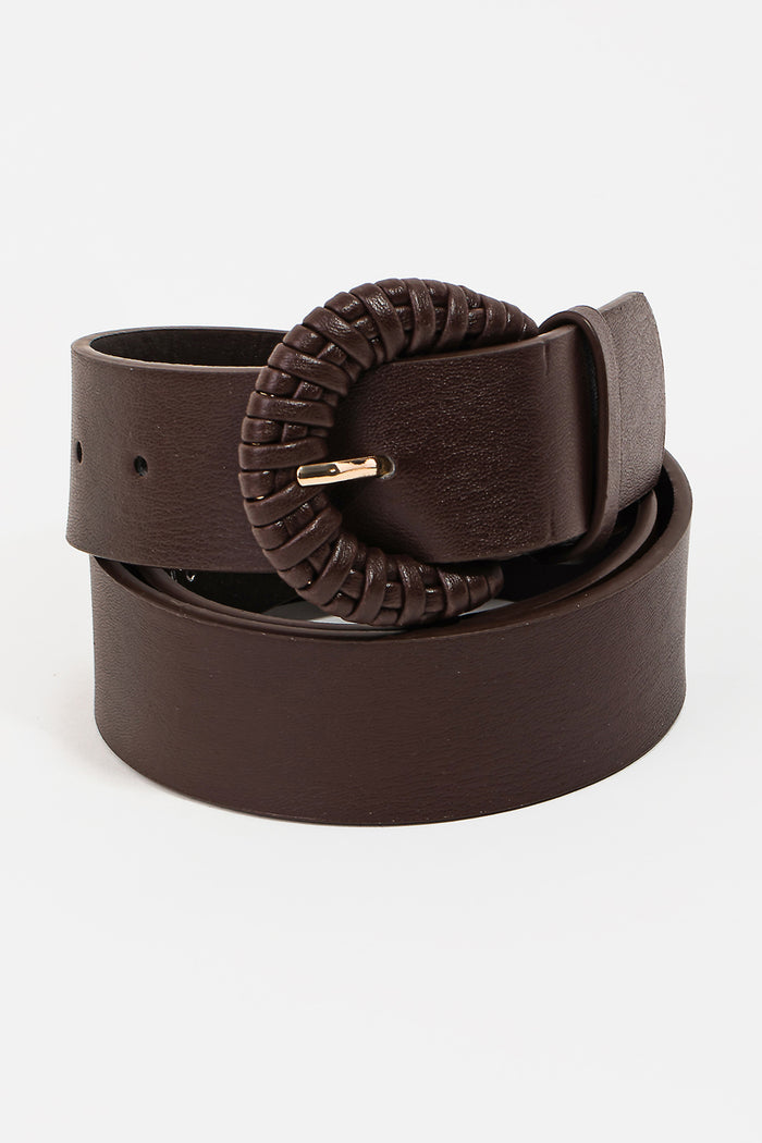 Braided Buckle Faux Leather Belt
