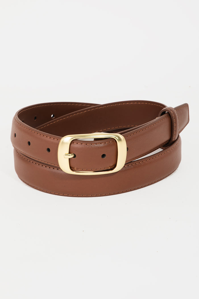 Solid Rectangle Buckle Leather Belt