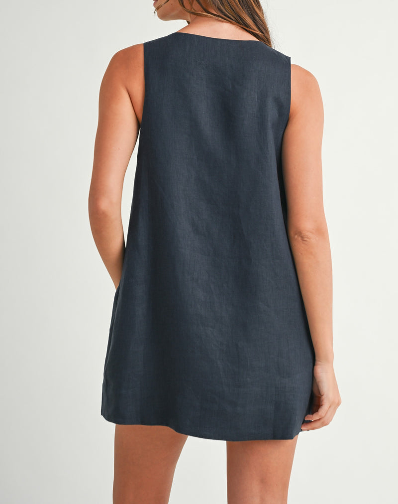 Linen Scallop Button Detail Mini Dress