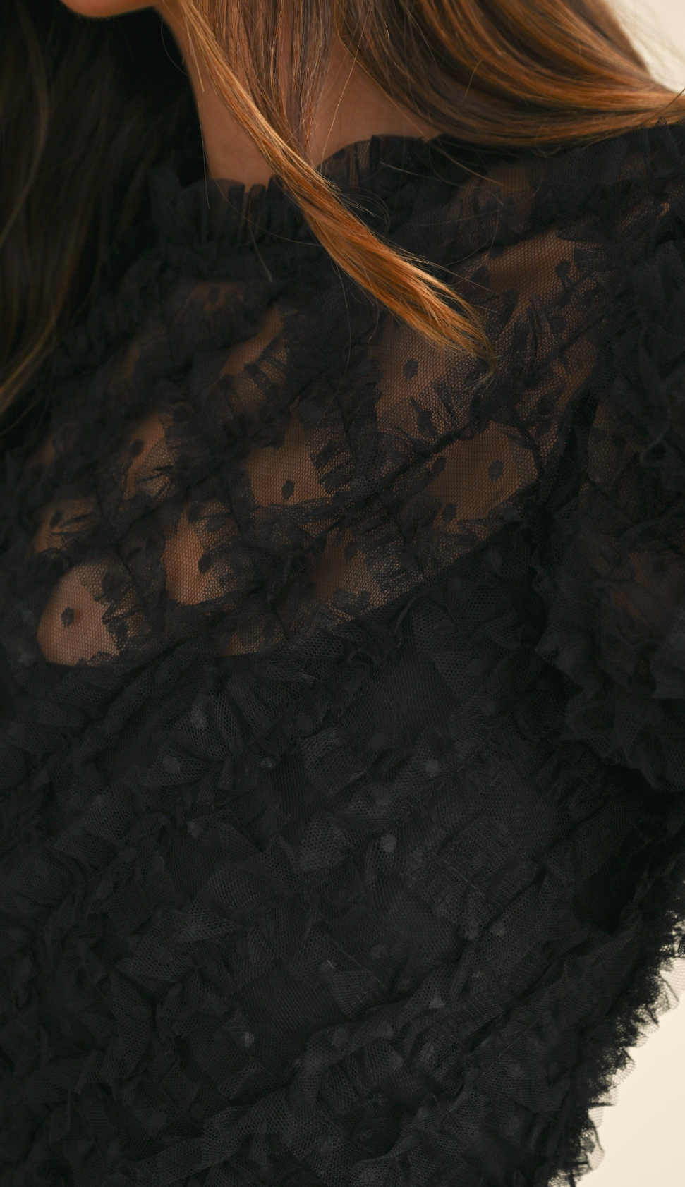 Ruffle Frill Detailed Swiss Dot Mesh Midi Dress