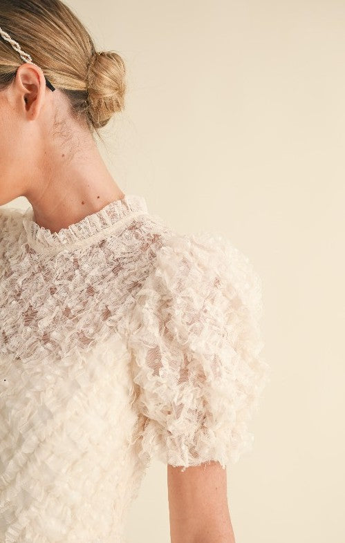 Ruffle Frill Detailed Swiss Dot Mesh Midi Dress