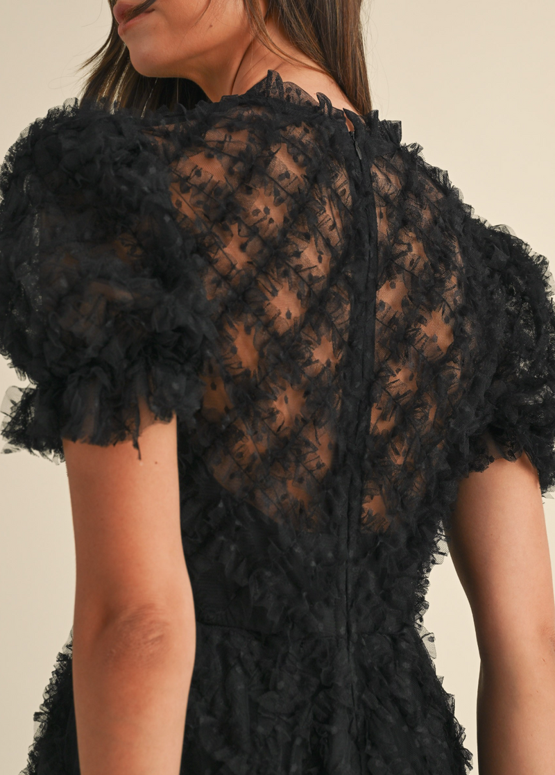 Ruffle Frill Detailed Swiss Dot Mesh Midi Dress