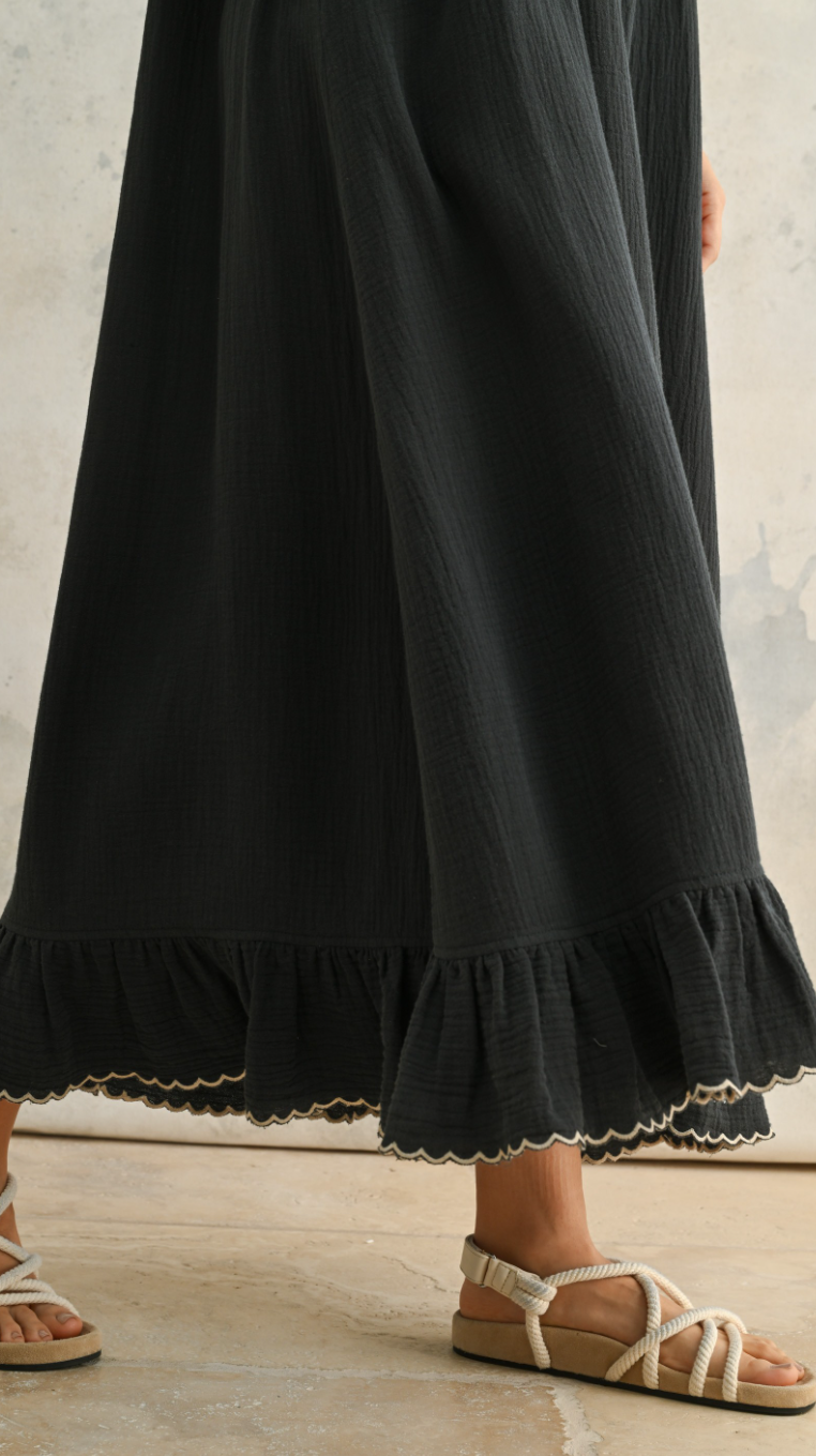 Embroidered Detail Gauze Dress