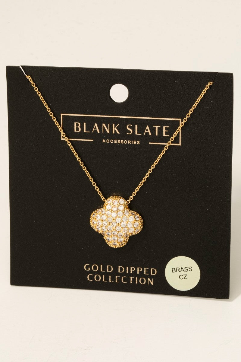 Gold Dipped Cz Pave Clover Pendant Necklace