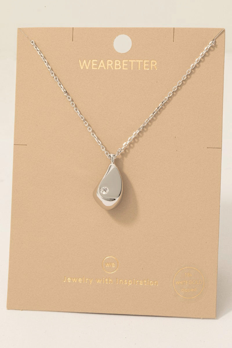 Gold Dipped Cz Stud Teardrop Pendant Necklace