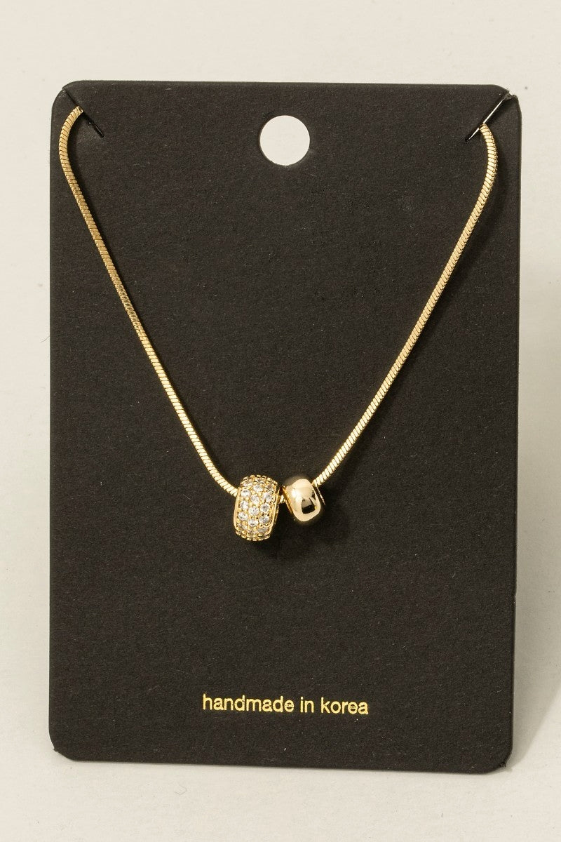 Metallic And Cz Pave Bead Dainty Box Chain Necklace